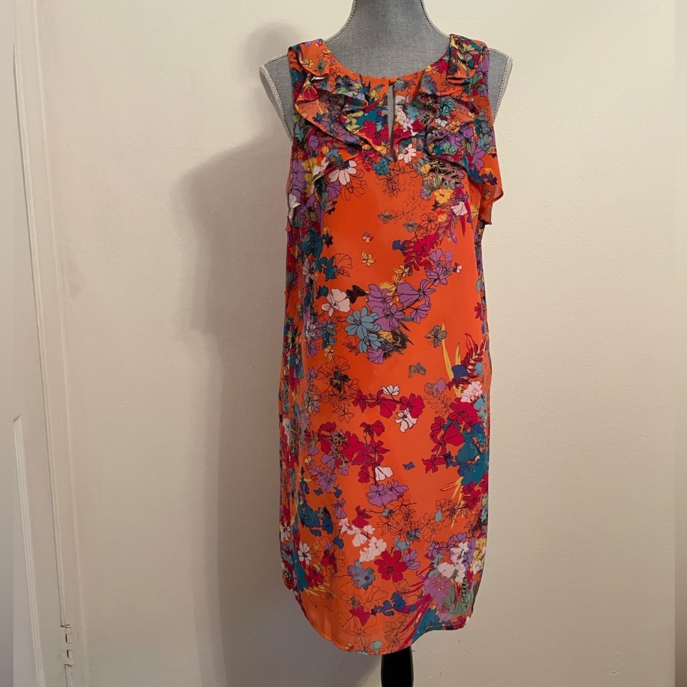 Nicole Miller Floral Orange Sleeveless Dress. Size 8